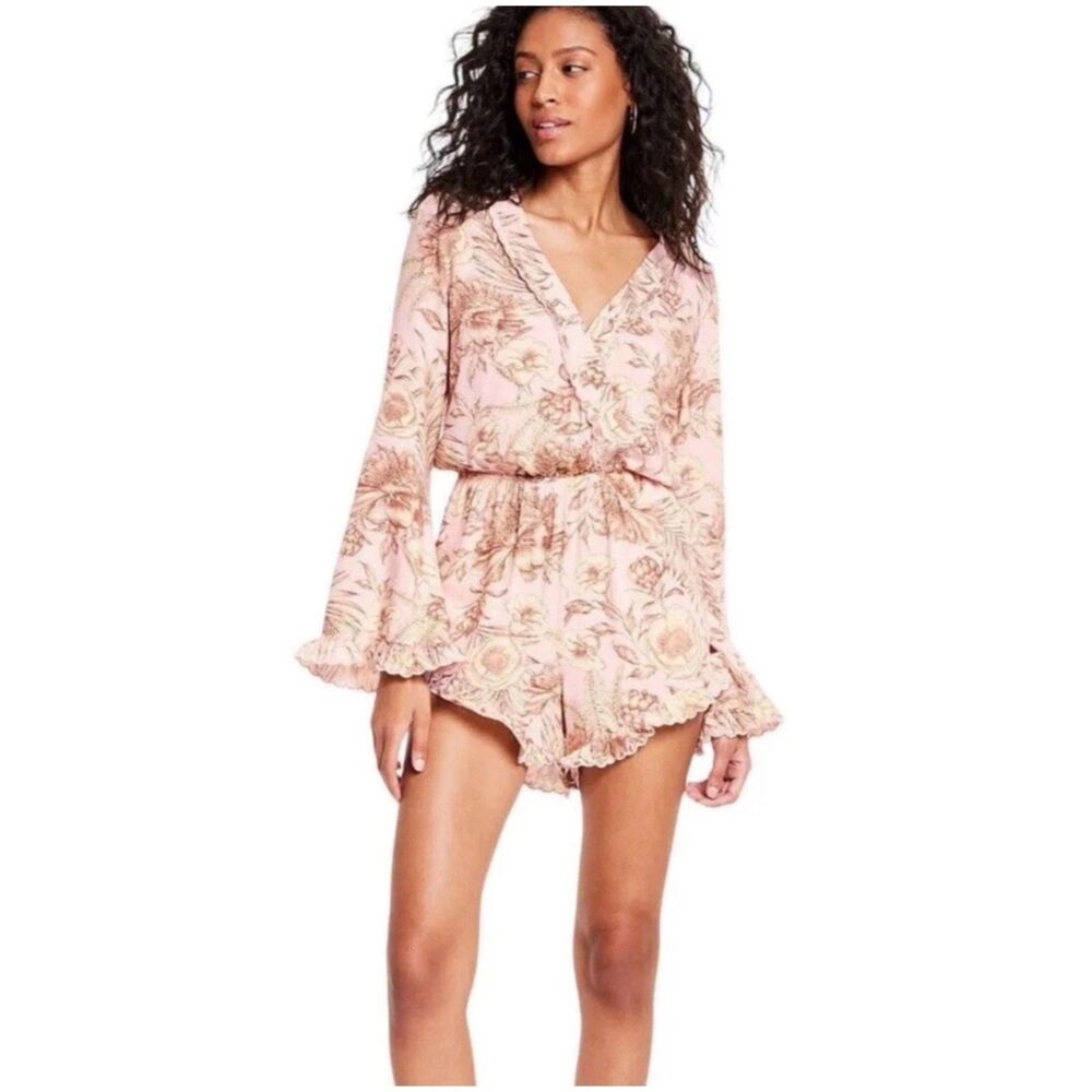 AGUA BENDITA Coquette Romantic Floral Print Flare Sleeve Romper